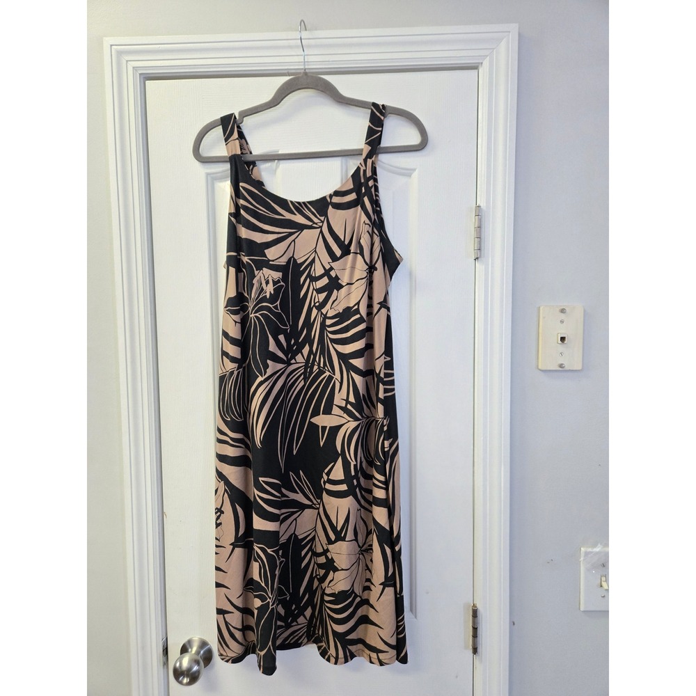 Vtg Shannon Marie  Made Hawaii  Tropical Palm Leaf Rayon Midi Dress Large Resort